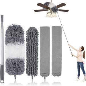 Multi-Purpose Expandable Cleaning Duster Kit with Telescopic Extension Pole | Detachable Microfiber & Chenille Duster Set