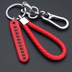 Premium Braided Leather Car Keyring with Phone Number Plate | Anti-Lost Metal Hook Keychain