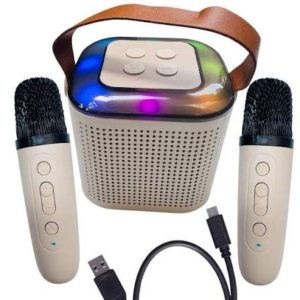 Mini Bluetooth Karaoke Speaker Machine with Dual Wireless Microphones | Portable RGB Light Singing Speaker Set