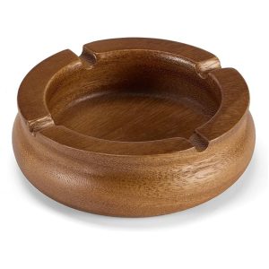 Handcrafted Round Wooden Ashtray | Classic Solid Wood Ashtray with 3 Cigarette Rest Slots